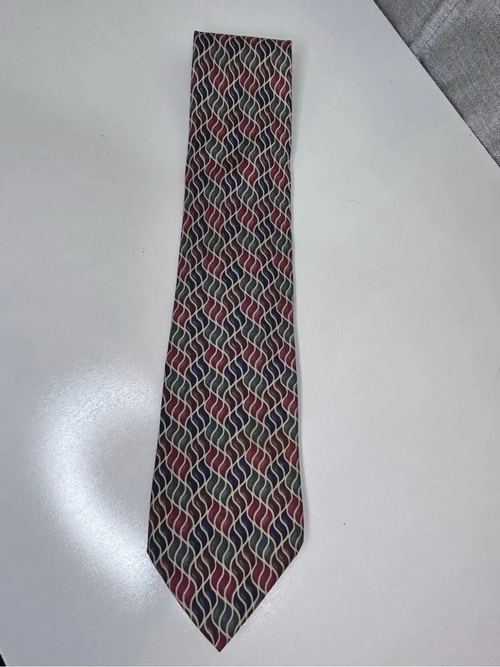 Christian Dior Monsieur Silk Tie Blue Burgundy Geometric Designer Necktie